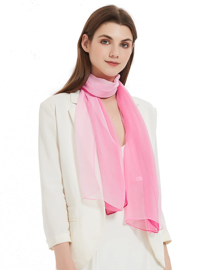 PANTONIGHT Oblong Pink Ombre Chiffon Scarf Pink Gradient Lightweight Scarf for Women 701 - Image 3